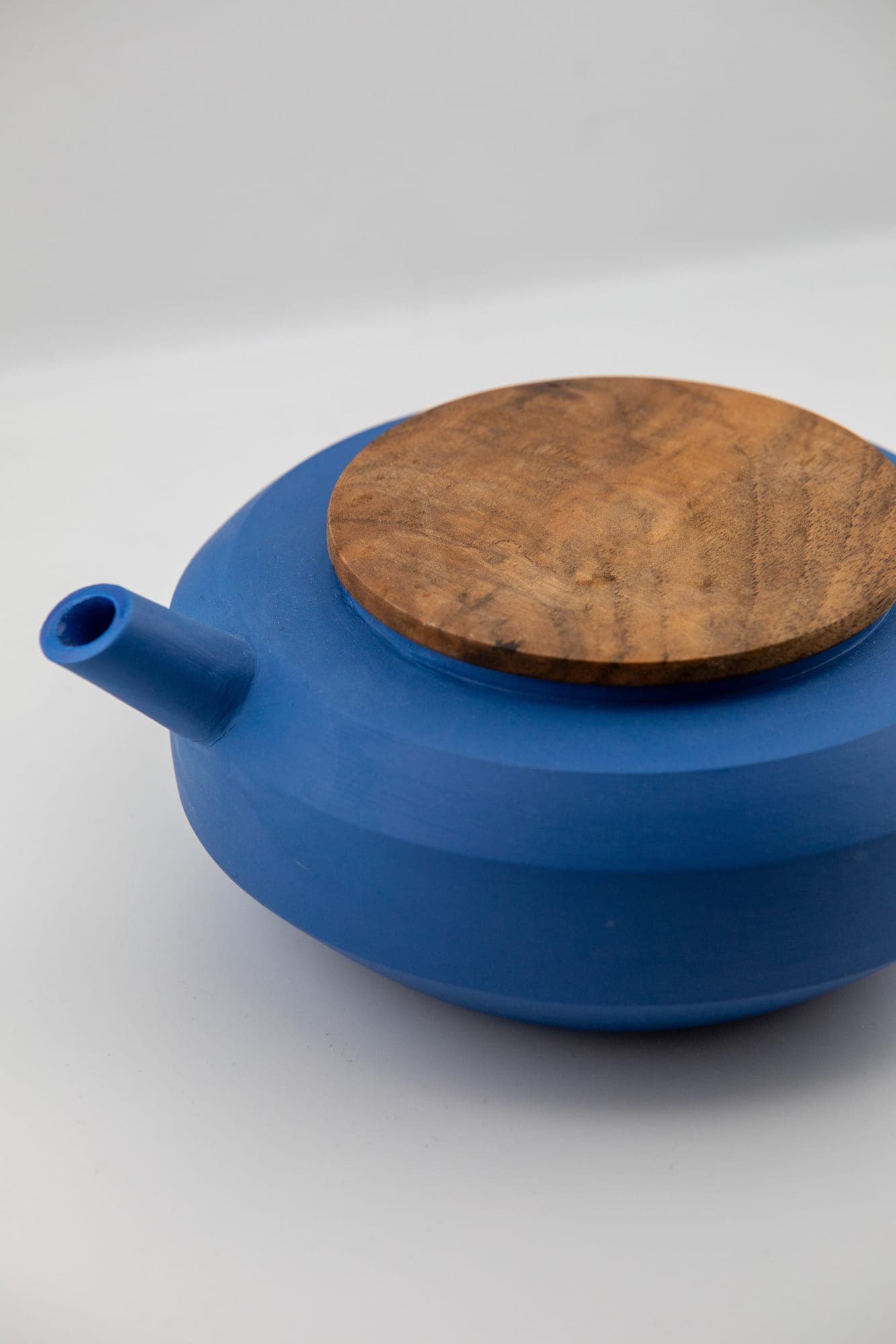 Cobalt teapot, wood lid